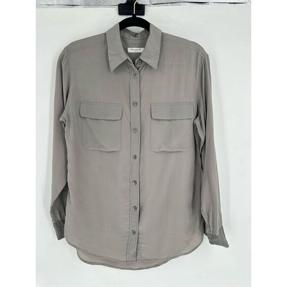 Equipment Women's Silk Collared Long Sleeve Button Up Shirt Gray Size XS - Picture 2 of 10